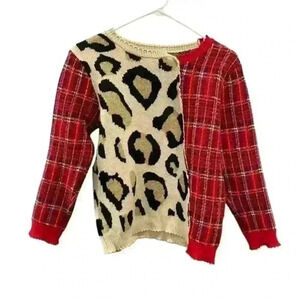 Women’s Wool/Acrylic Pullover‎ Plaid Cheetah Print Sweater Size Medium